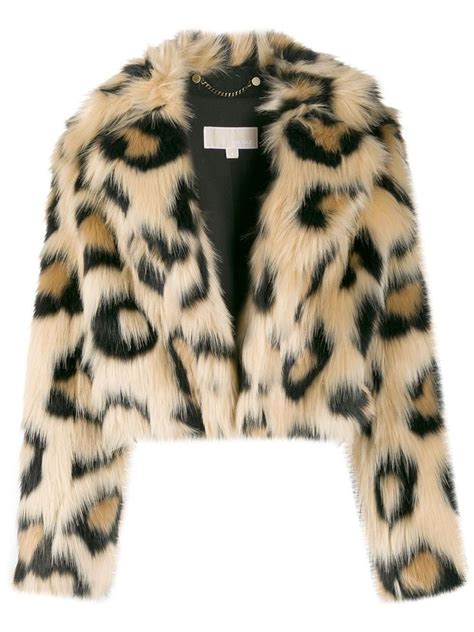 michael kors blue and black leopard faux fur coat womens